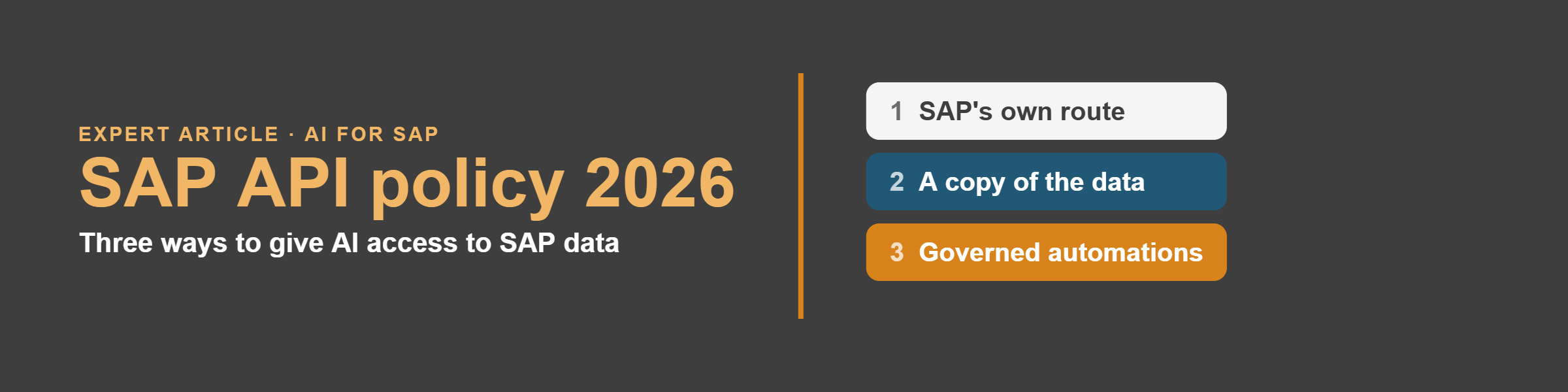 article-sap-api-policy_banner_EN SAP API policy 2026: three ways to give AI access to SAP data – SAP's own route, a copy of the data, governed automations
