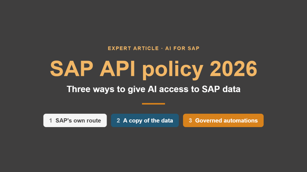 SAP API policy 2026: three ways to give AI access to SAP data – SAP's own route, a copy of the data, governed automations