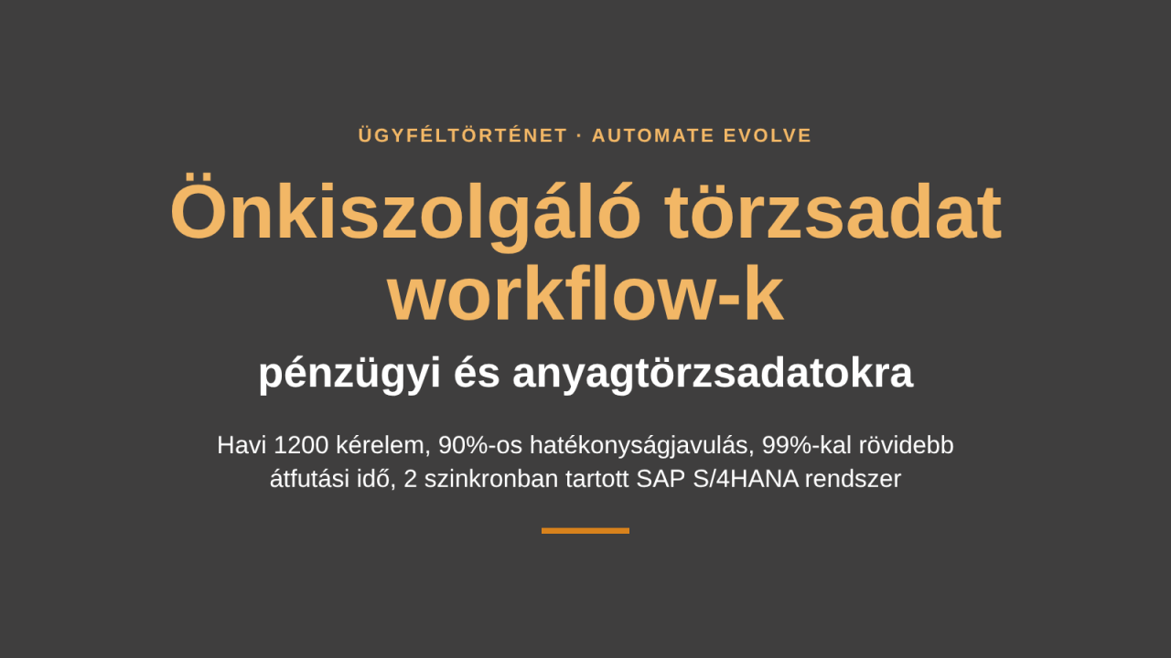 Ügyféltörténet: önkiszolgáló pénzügyi és anyag-törzsadat workflow-k Automate Evolve-val